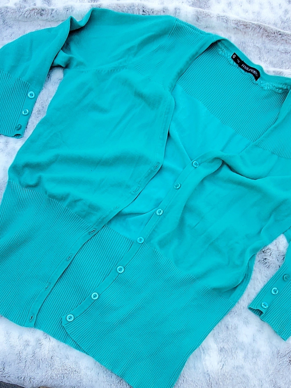 Maurices Ribbed Teal 3/4 Sleeve Cardigan